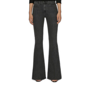 Frame Black Le High Flare Jeans 28 Raw Hem Stretch Denim Modern NWT